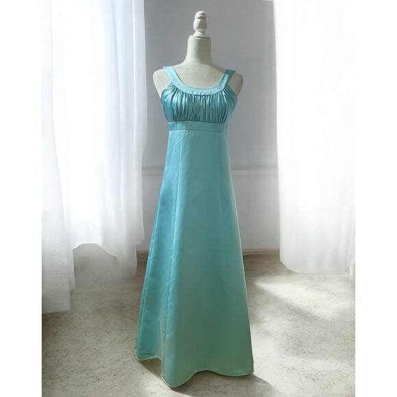 David’s Bridal JB3555 Junior Bridesmaid A-line Gown Pool Blue Aqua Sz 12 - Picture 1 of 10